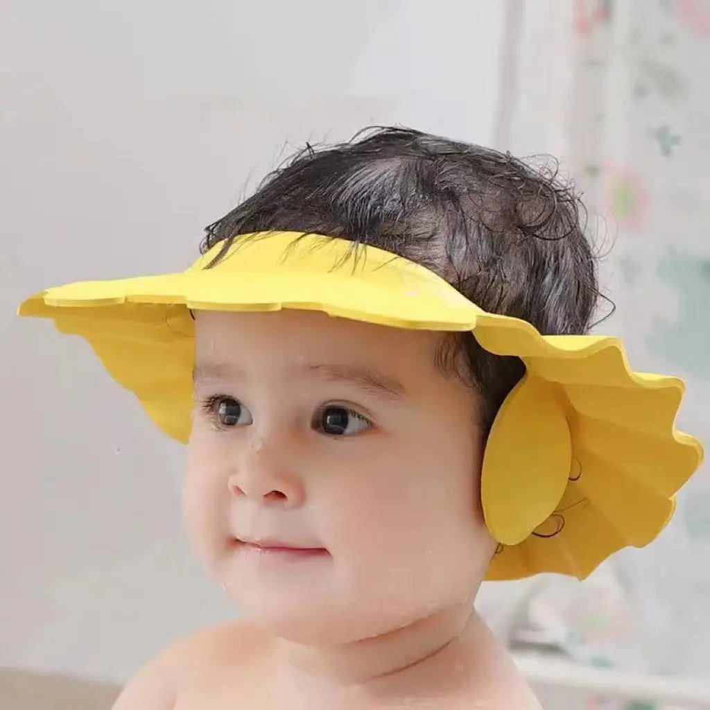 Özel Logo vizör kep şapka bebek yıkama saç güvenli duş şampuanı banyo banyo korumak yumuşak kap ayarlanabilir bebek duş boneleri