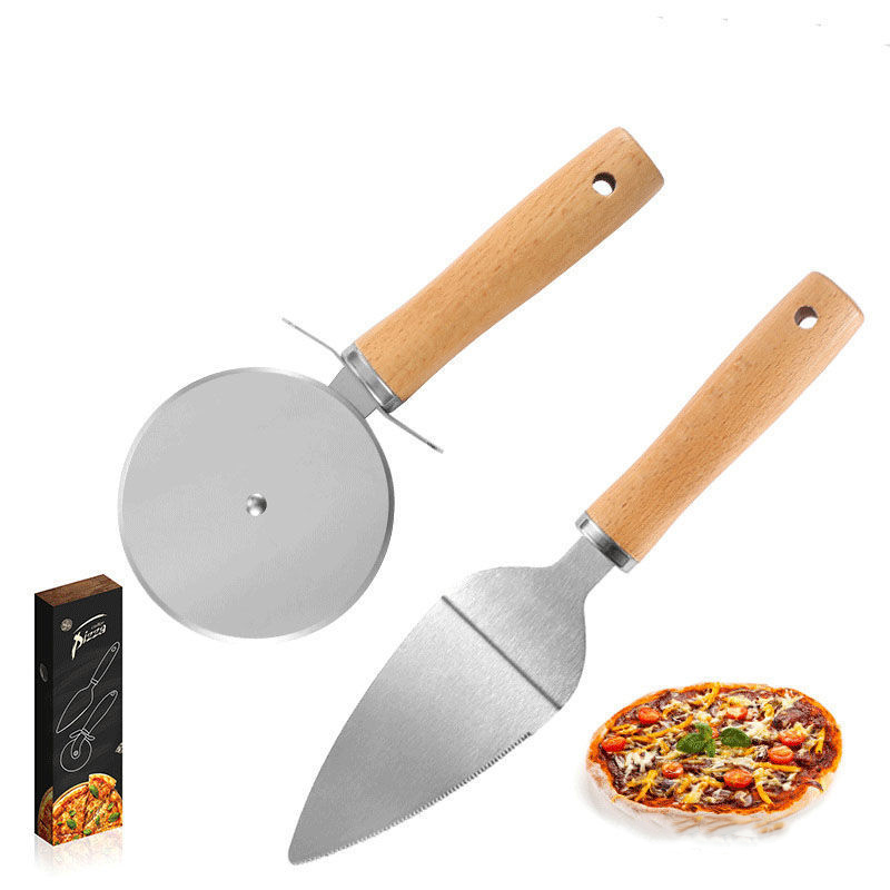 Wooden Pizza Peel+Pizza Cutter Wheel