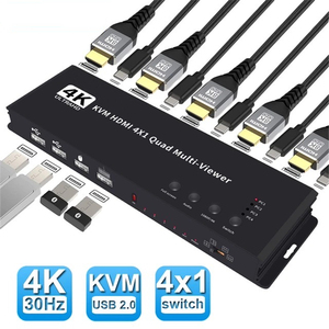 KVM HDMI 4x1多查看器开关4K HDMI KVM 4进1出无缝四路多查看器视频切割分段切换器，适用于4 PC - Product Image 1