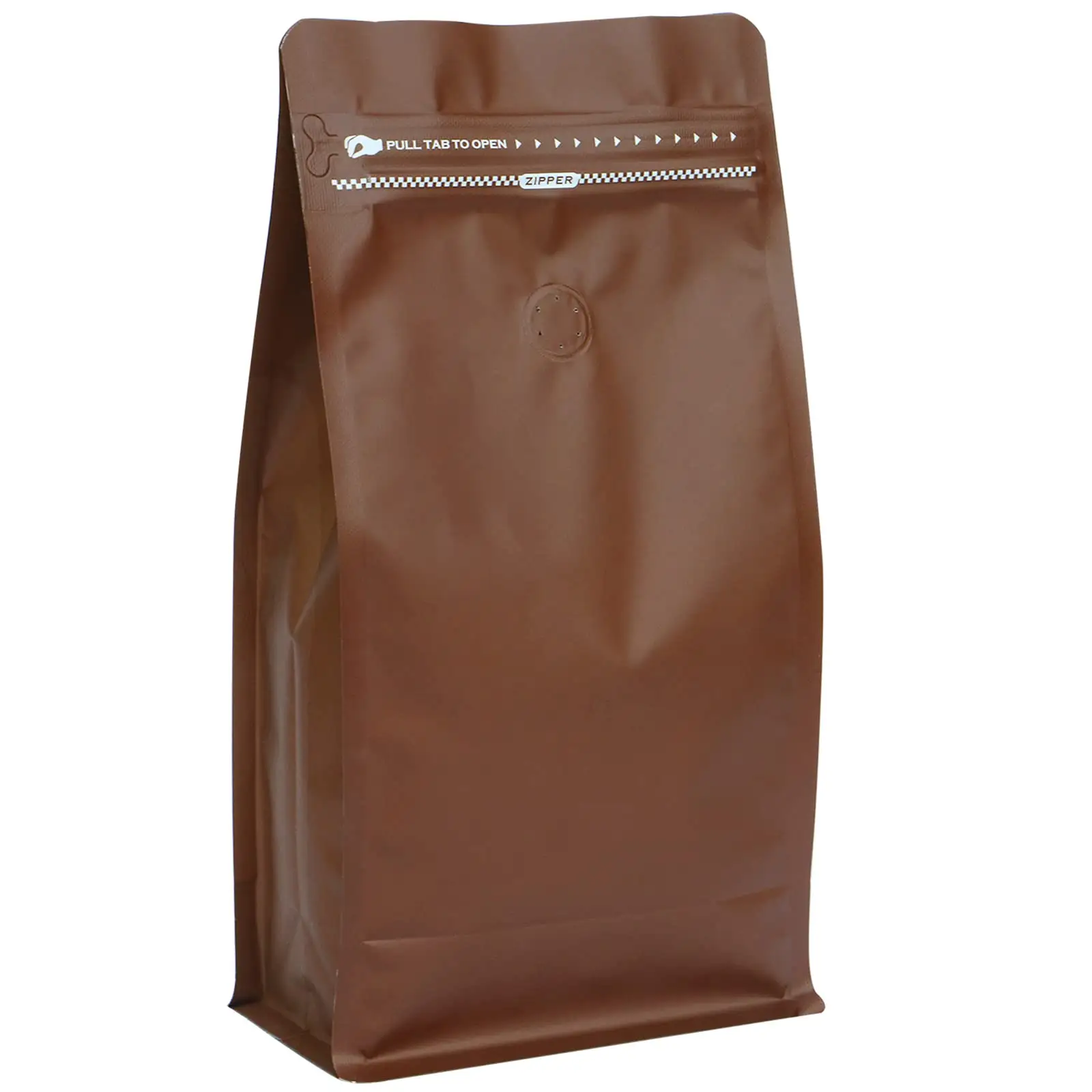 Sacchetti di imballaggio in chicchi di caffè in piedi con fondo piatto in foglio di alluminio marrone ad alta barriera personalizzati