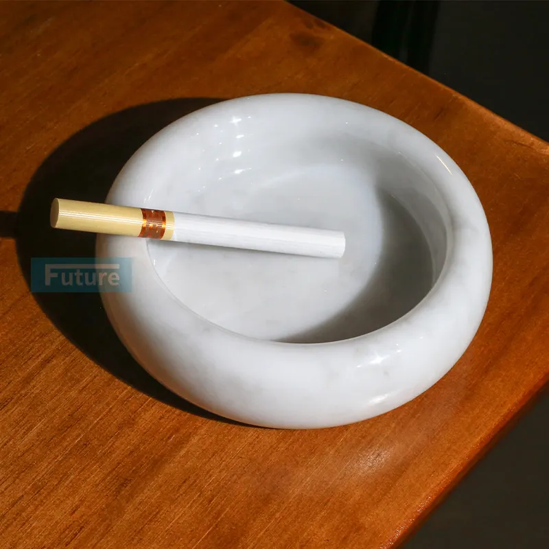 Minimalist doğal taş yuvarlak beyaz lüks puro aksesuarları sigara ot taşınabilir küllük urn lüks mermer küllük
