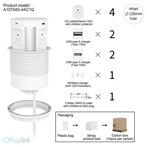 Retractable <strong>Socket</strong> <strong>with</strong> USB C Charger and Wireless Charger and US <strong>Socket</strong> - Product Image 3
