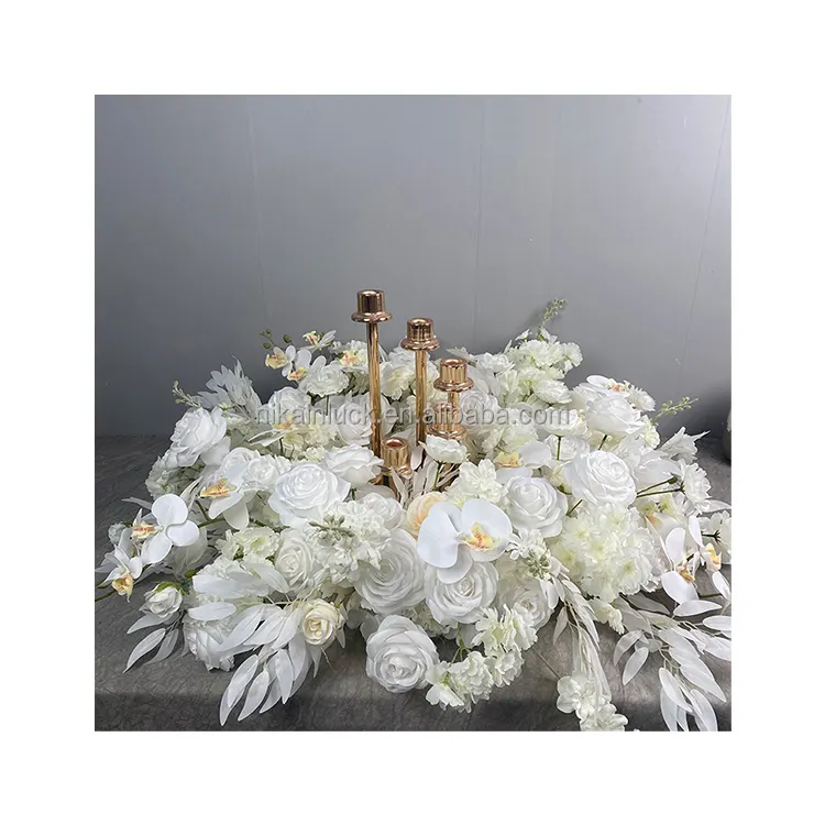 Guirnalda de caléndula directa de fábrica, decoración de mesa de boda, Rosa Blanca, Callalily y hojas, guirnalda de flores de seda para candelabro