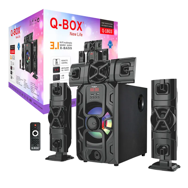 Q-BOX Q-1803 2021 नए स्पीकर एक्टिव 3.1 मल्टीमीडिया स्पीकर होम थिएटर म्यूजिक सिस्टम सस्ता