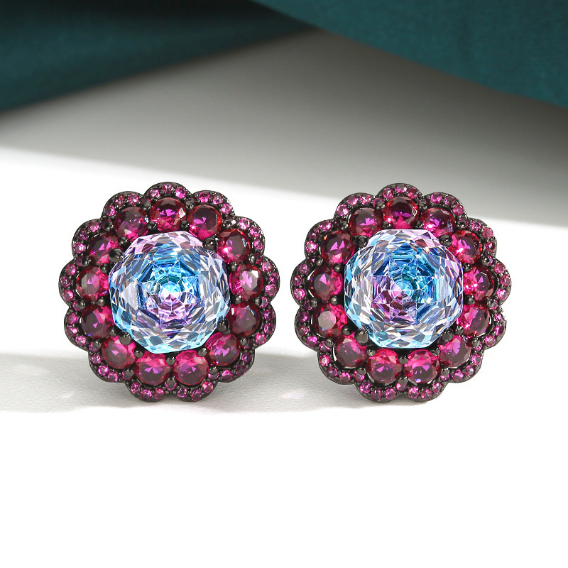 Black golden pink blue ear studs