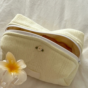 Borsa per il trucco personalizzata da donna in cotone da viaggio borsa cosmetica trapuntata con accessori e cerniera - Product Image 5