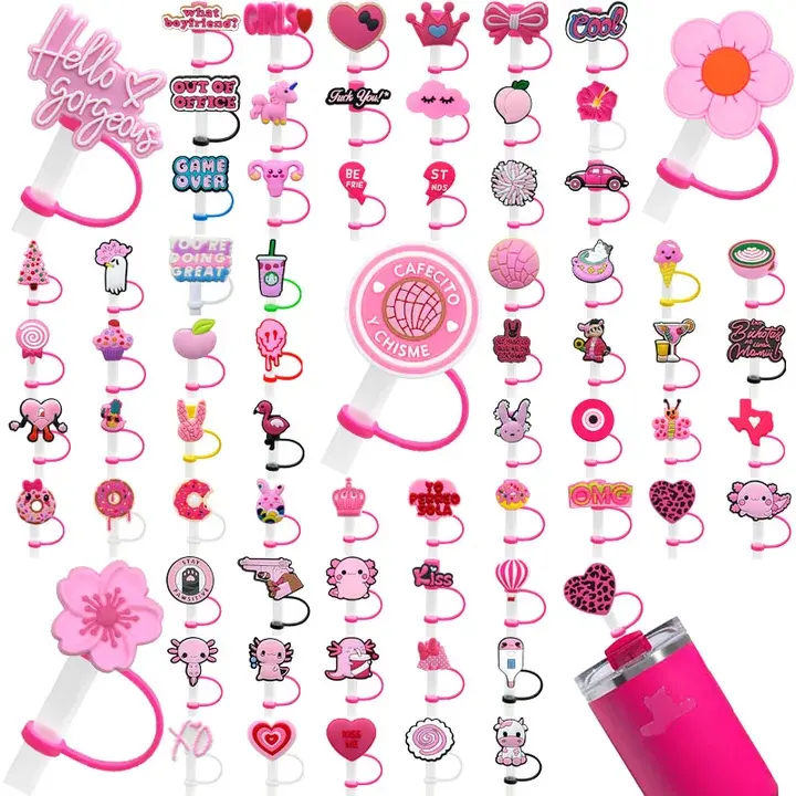6pcs pink black 10 mm straw topper hello kitty soft silicone cat paw straw top covers for 30 40oz tumbler cup