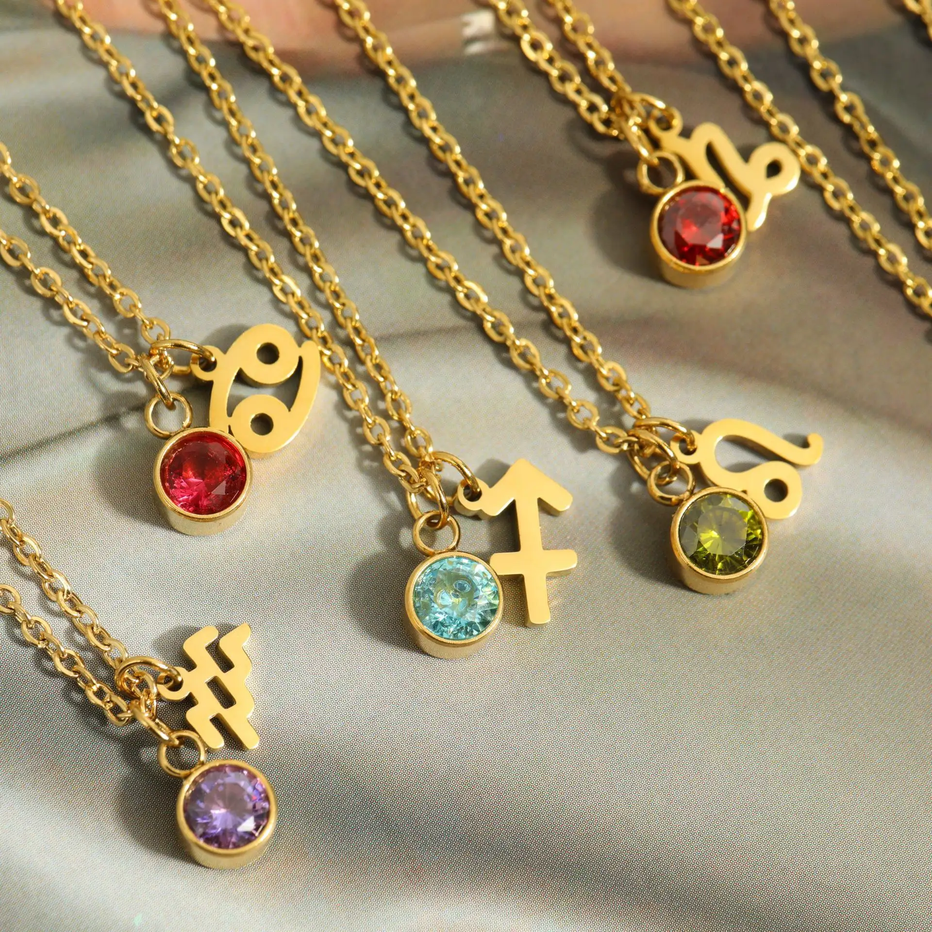 12 знаков зодиака ожерелье из циркония кулон из нержавеющей стали для женщин