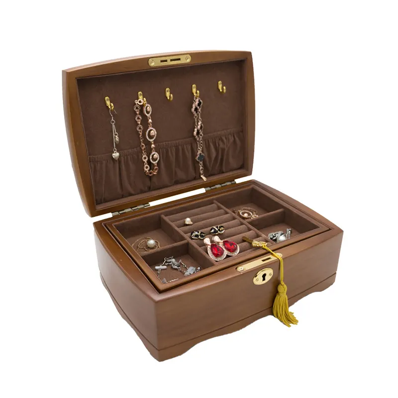 مخصص الفاخرة خشبية العتيقة الحلي مجوهرات صندوق تخزين حالة مع قفل ل قلادة قلادة سوار الإسورة حلقة