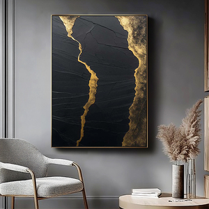 Trang trí nội thất handmade Canvas hiện đại trừu tượng kết cấu 3D wabi Sabi tường nghệ thuật vàng đen sơn trang trí nội thất - Product Image 3