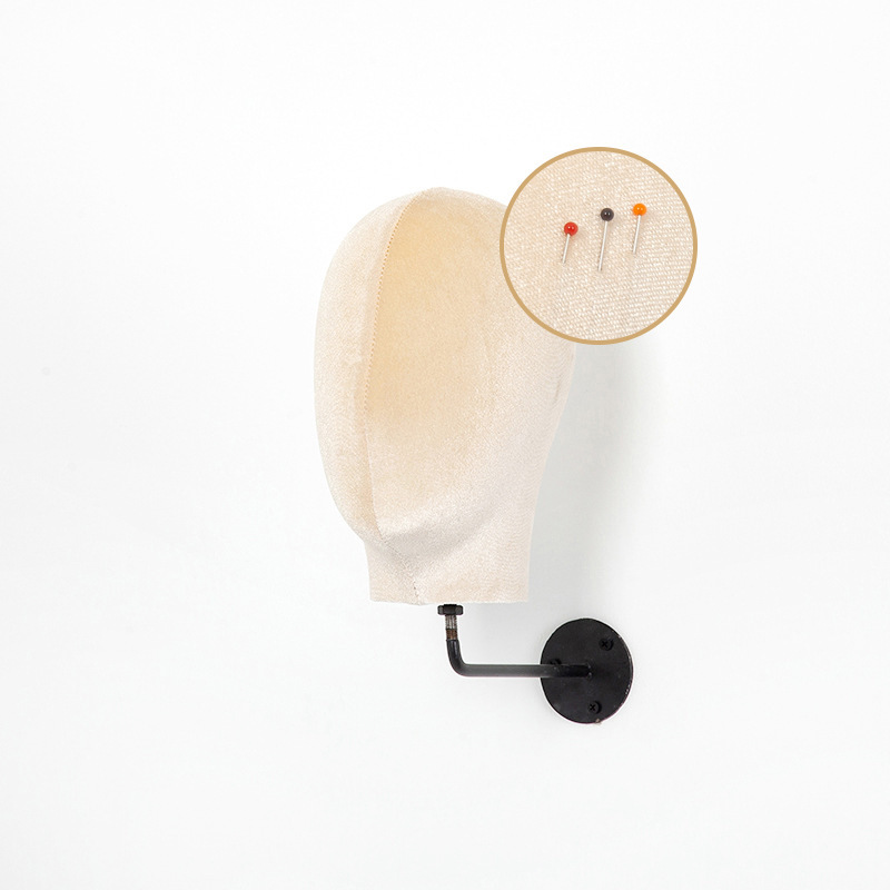 Beige velvet head with pin insert + black rod 15cm