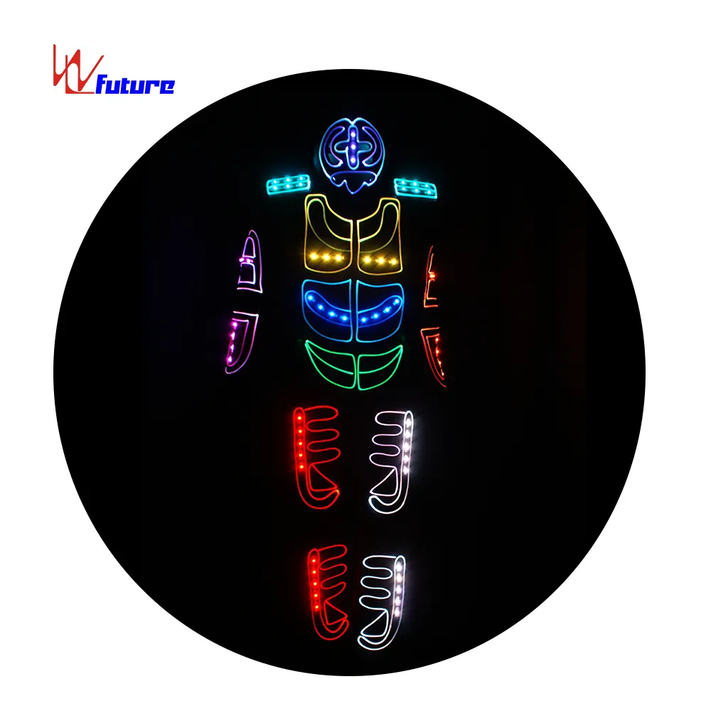 Futuro light up costumi di robot per la vendita, LED luci di striscia vestito, glowin il scuro costumi di halloween