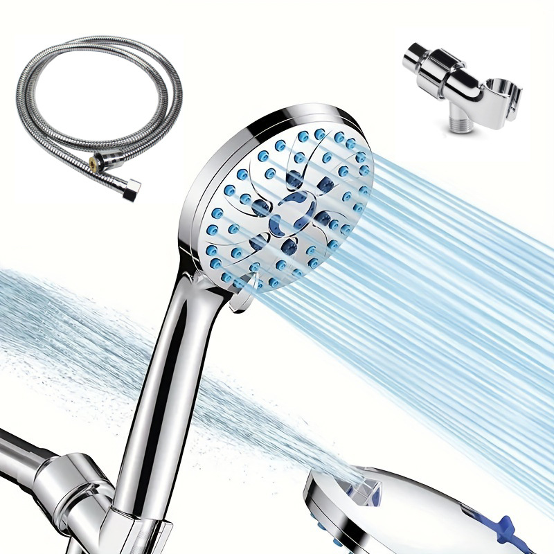 Pommeau de douche électroplaqué + flexible de 1,5 m + support américain