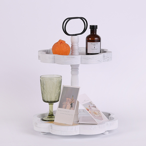 家用木制托盘双层西式小吃托盘带手柄 - Product Image 4