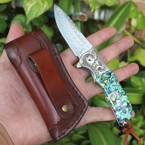 Campeggio all'aperto damasco arrampicata su roccia pieghevole strumento di pesca caccia sopravvivenza difesa coltello pieghevole manico in legno - Product Image 4