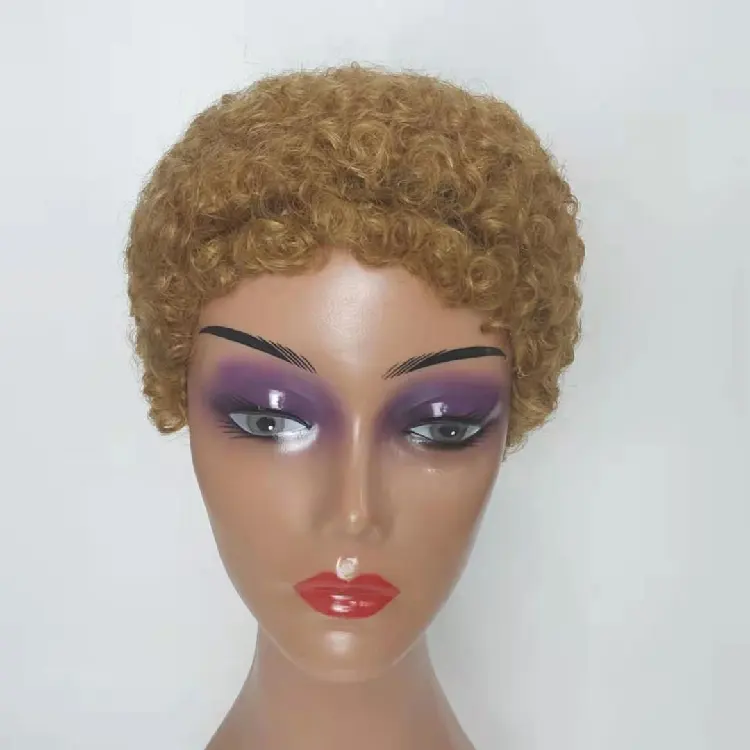 Pelucas de corte corto de cabello humano natural rizado afro rizado sin encaje hecho a máquina