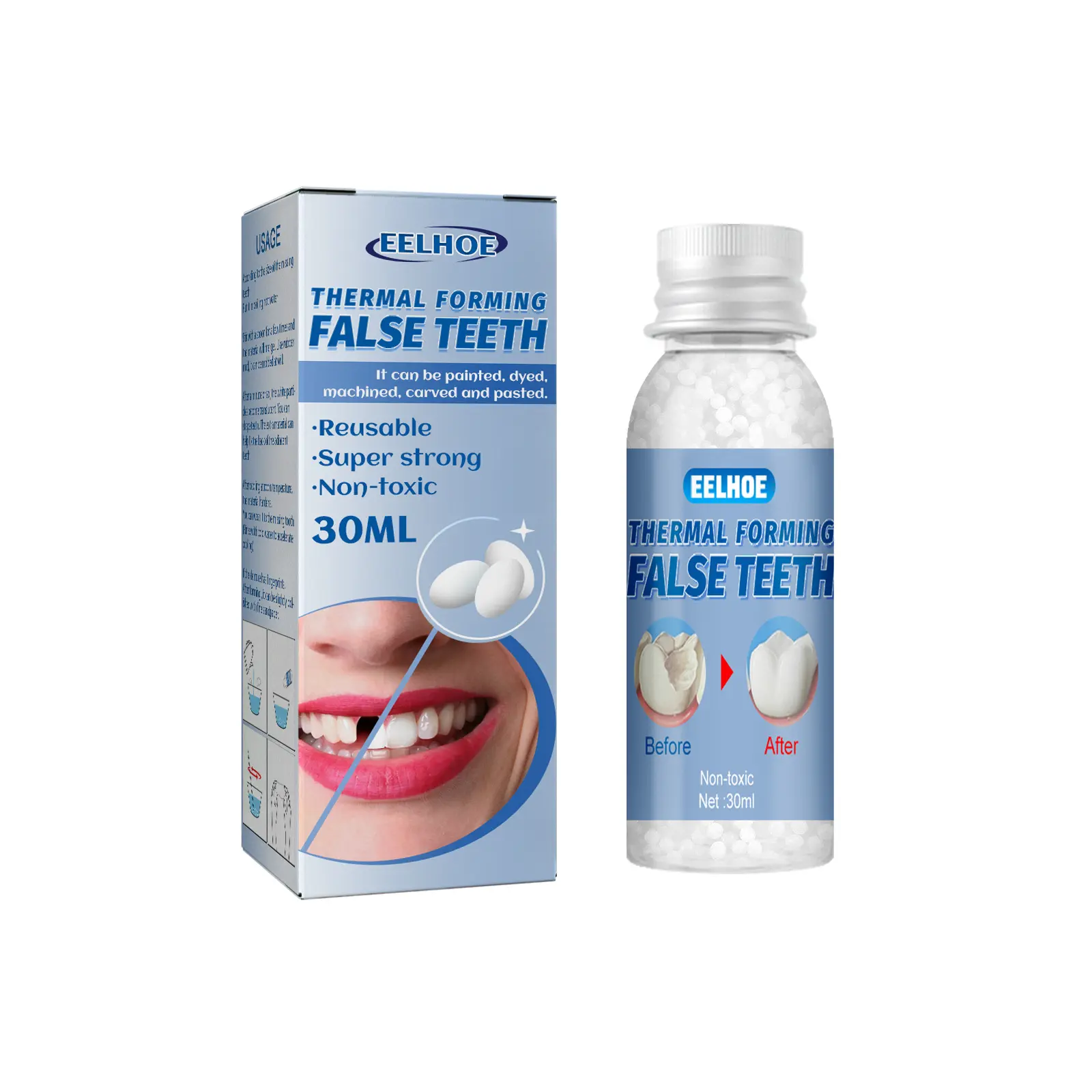 EELHOE طقم أسنان مزدوج قوي قابل لإعادة الاستخدام مكون من أسنان اصطناعية للتعديل والتجميل لتعبئة الثغرات داخل الأسنان وتشكيل الأسنان الصناعية بالغراء الحراري