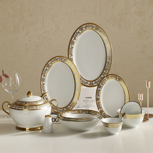 Basit stil kabartmalı altın seramik yemek tabağı restoran dereceli plaka ile altın kenar meyve kek ekran için dayanıklı seramik Set - Product Image 6