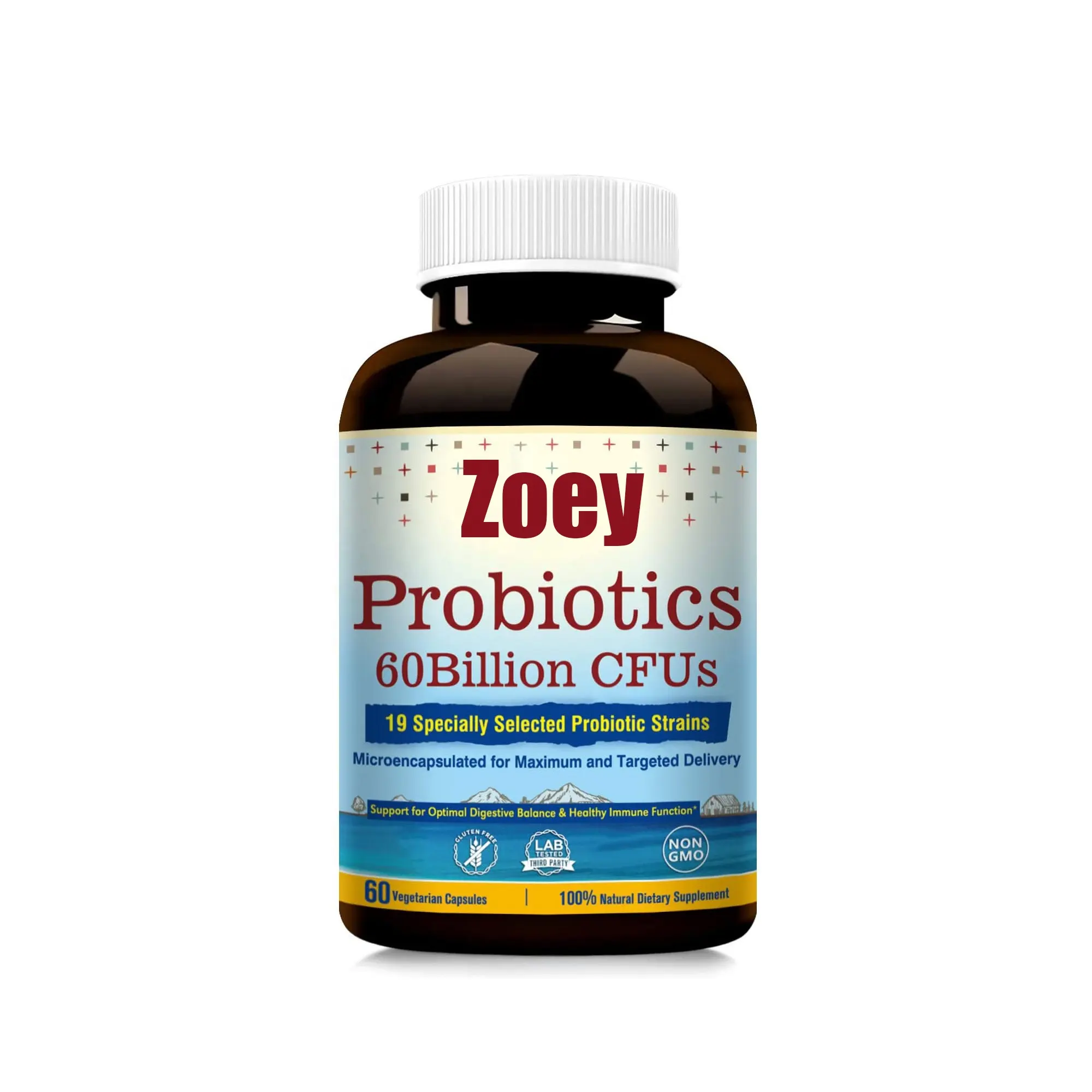 Özel etiket karşılama probiyotik kapsüller 60 milyar CFU 20 suşları erkekler ve kadınlar için sindirim ve bağışıklık prebiyotikler ve probiyotikler