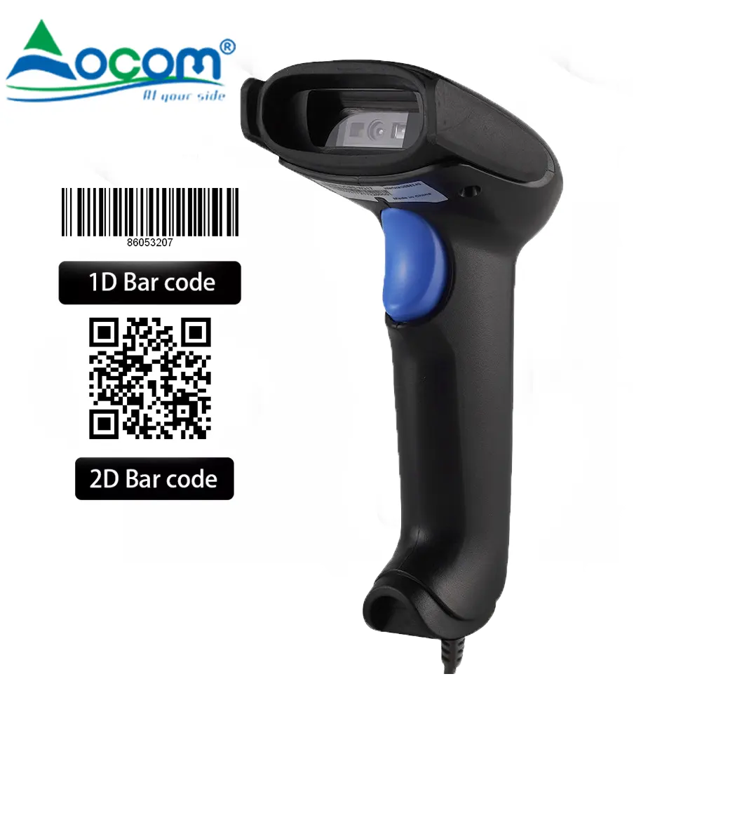 Lettore di codici a barre Qr con Scanner di codici a barre 1D 2D cablato industriale Ocom con supporto per sistema Pos Mobile