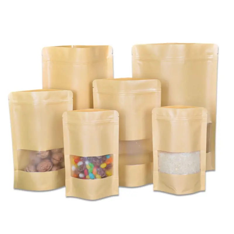 Costom wholesale China zip Lock Kraft cremallera ventana Stand Up galleta caramelo comida seca bolsa de té bolsa de sello de semillas