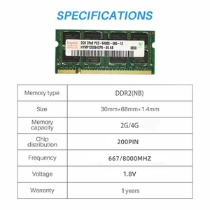 Guter Preis Hynix Speicher RAM DDR2 2GB 4GB 667MHz 800MHz PC2-5300 6400 SODIMM 204PIN 1,8 V NON-ECC ungepufferter tragbarer Speicher