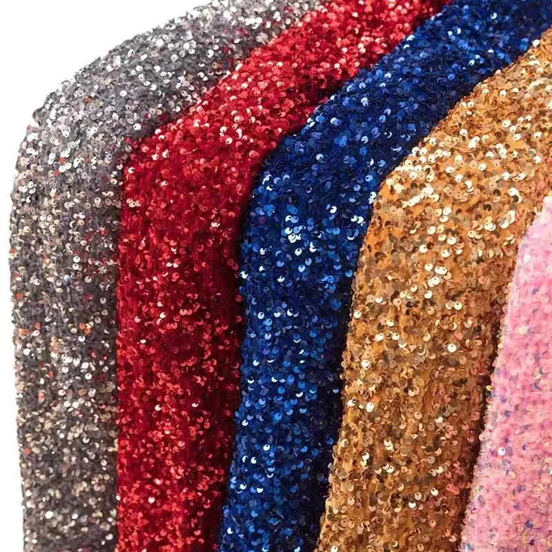 Großhandel elastische dicke Basis Stoff Glitter Pailletten bestickte Samt Pailletten Stoff für Abendkleid