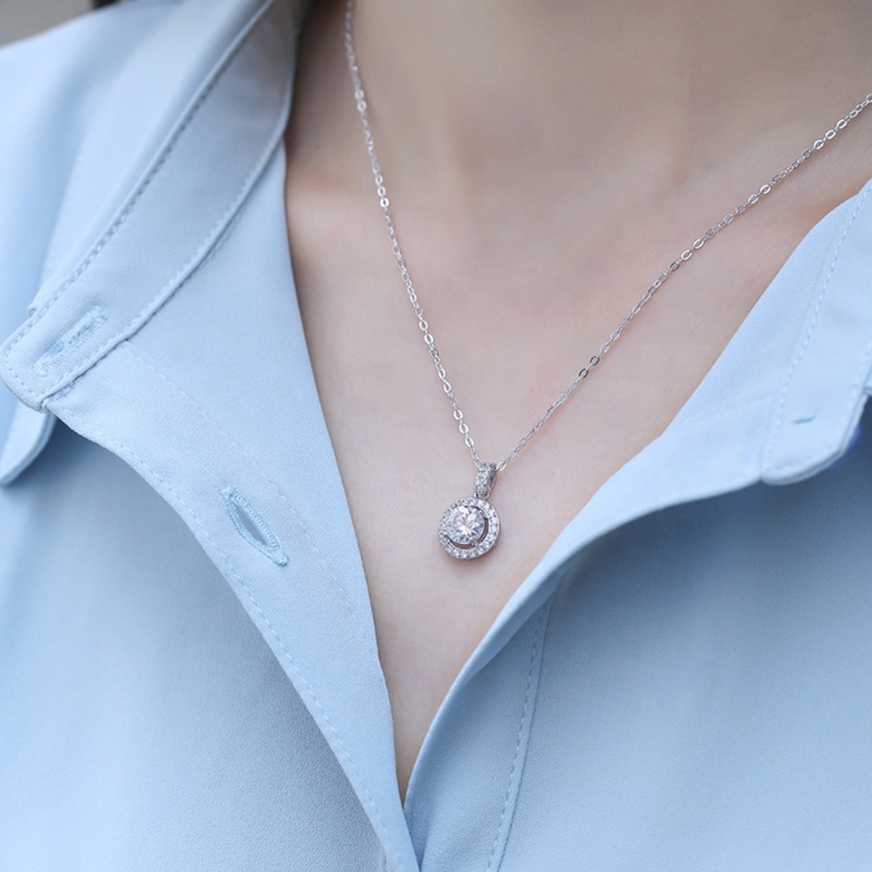 HMOIS custom jewelry necklace silver 925 sterling love necklace crystal 1.0ct round moissanite chain women necklace