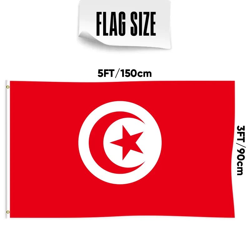 3x5Ft Tunisia Flag Banner Polyester Fabric With 3 Ply Double Sided and Two Brass Grommets Wall Handing Outdoor Decor