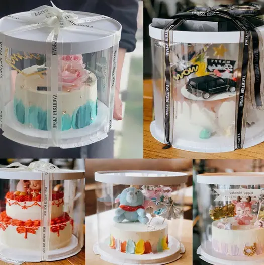4 6 8 10 인치 사용자 정의 원통형 투명 라운드 투명 케이크 키 큰 상자 포장 꽃 선물 플라스틱 케이크 상자