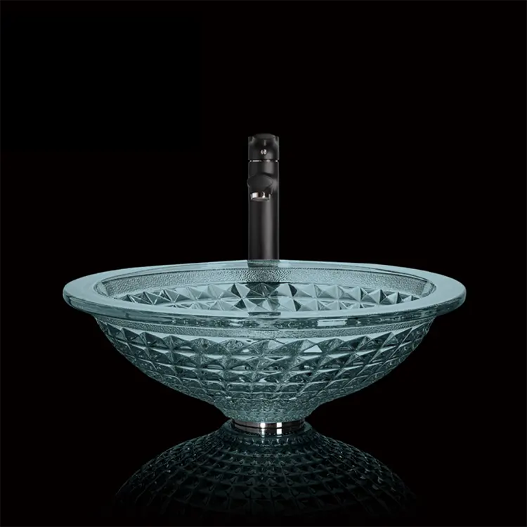 Lavabo de cristal templado con logotipo personalizado waschbecken, lavabo transparente de cristal con diamantes para Baño