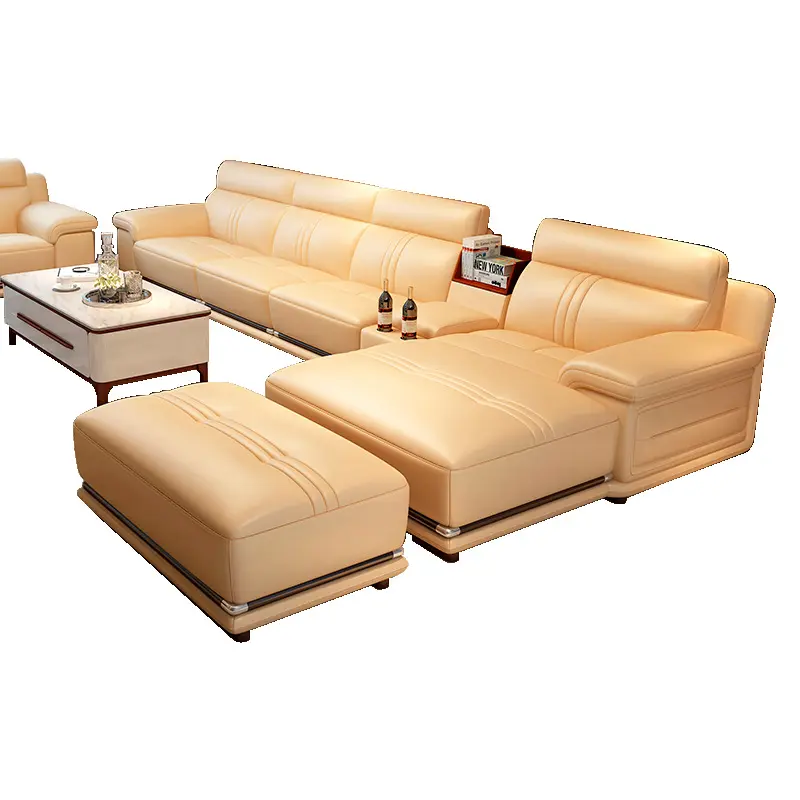 2023 moderno Multi funzione soggiorno mobili per la casa divano componibile in pelle a forma di L con funzione di massaggio gamba del divano in legno