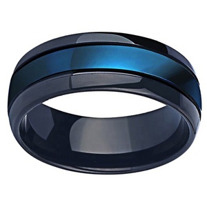 OBE תכשיטי מפעל סיטונאי סופרמן 8mm IP שחור ציפוי הטוב ביותר באיכות טונגסטן קרביד קרביד דק כחול קו טבעת