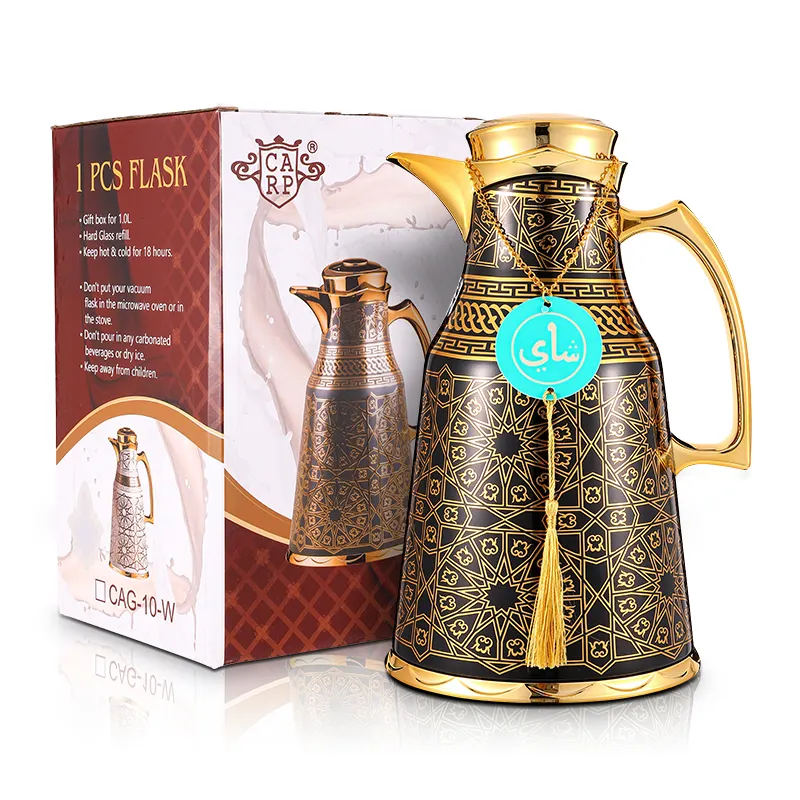 Original-luxus-design kaffeekanne 1000 ml goldene thermosflasche dallah arabische teekanne für eid