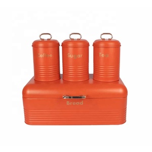 Galvanized Metal <strong>Design</strong> Retro Bread <strong>Bin</strong> with 3 Piece Matching Canister Set Bread Box Tea Coffee Sugar Storage Container Set - Product Image 3