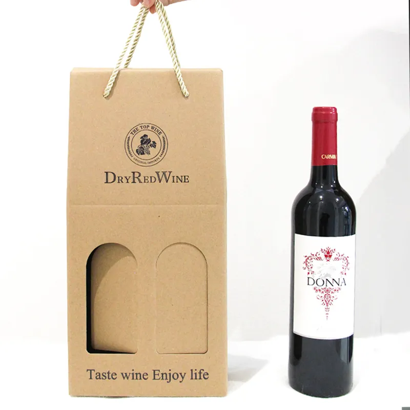 Logo kustom mewah dicetak anggur 3 botol kemasan kotak hadiah kertas, tas kardus grosir, tas hadiah botol