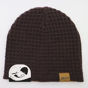 Private Label Reversible Two Side Acrylic Wool Blended Waffle Jacquard Knit Winter Beanie Hat Skull <strong>Toque</strong> With Custom Hang Tag