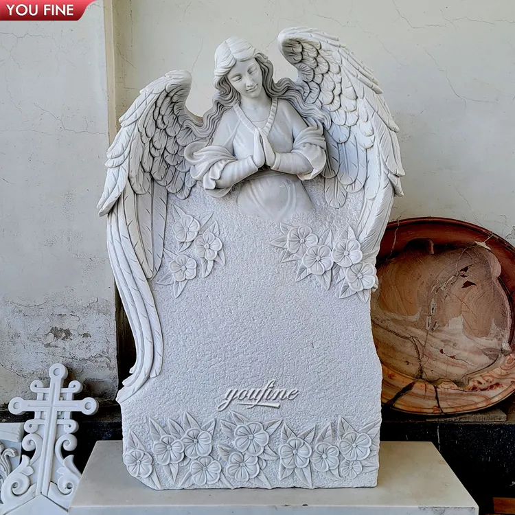 Outdoor Friedhof hand geschnitzte Marmor Engel Statue Grabstein Grabstein