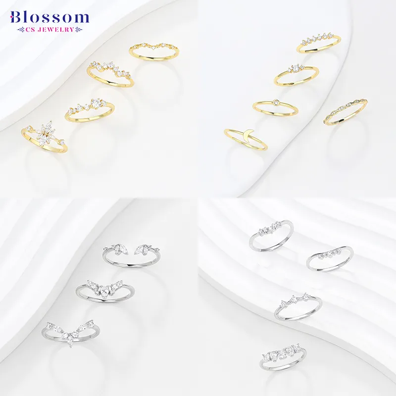 Blossom CS เครื่องประดับระเบิดผลิตภัณฑ์ใหม่ผู้หญิงเครื่องประดับเพทายแหวน 18 พันทอง 925 เงินสเตอร์ลิงแหวนลําลองสําหรับสุภาพสตรี