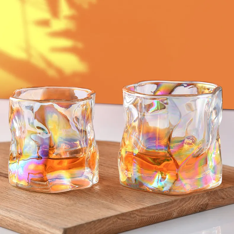 Wholesale Custom Ins Luxury Twisted Rainbow Soy Candle 12 oz Iridescent Glass Twisted Candle Jars