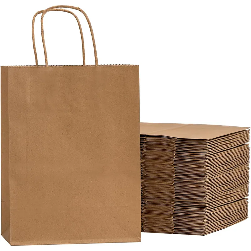Sacola de compras com alça barata de papel Kraft branco e marrom de alta qualidade com logotipo impresso