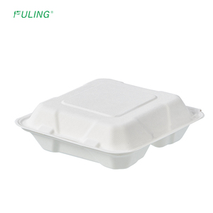 FULING Bagasse biyobozunur tek kullanımlık gıda kapları 8 inç 3 bölme, gitmek için yiyecek kutusu kapaklı kapları çıkarır - Product Image 4