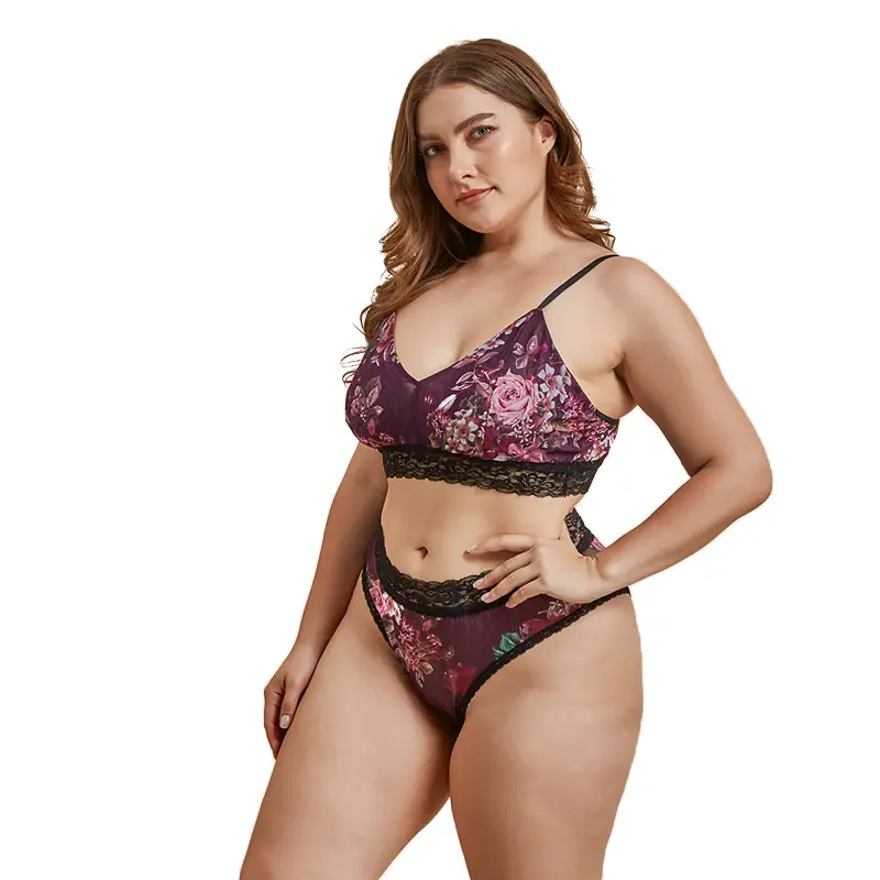 Lingerie de seda personalizada plus size, duas peças, curta, sexy, renda, nighty