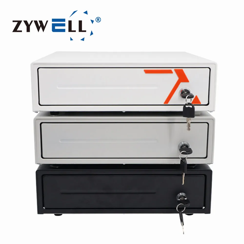 Zywell自動金属RJ11小型スマート電子POSキャッシュドロワー4紙幣/4コインレジ