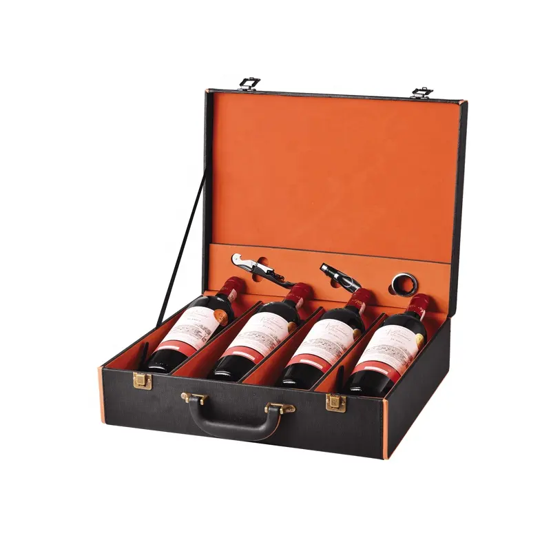 Scatola di lusso in pelle PU per 4 bottiglie cavatappi multifunzione apribottiglie per vino rosso Set regalo accessori per vino