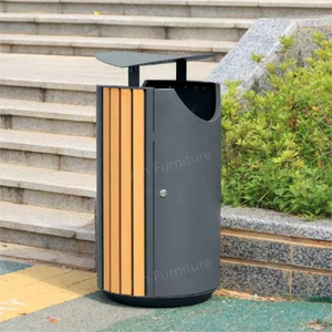 现代特殊设计圆形公园垃圾桶户外金属垃圾箱大容量储物容器 - Product Image 2
