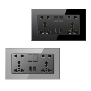 通用5针双USB 220V墙壁电源插座、黑色玻璃电源插座、英国10针插头插座，带发光二极管指示灯 - Product Image 2