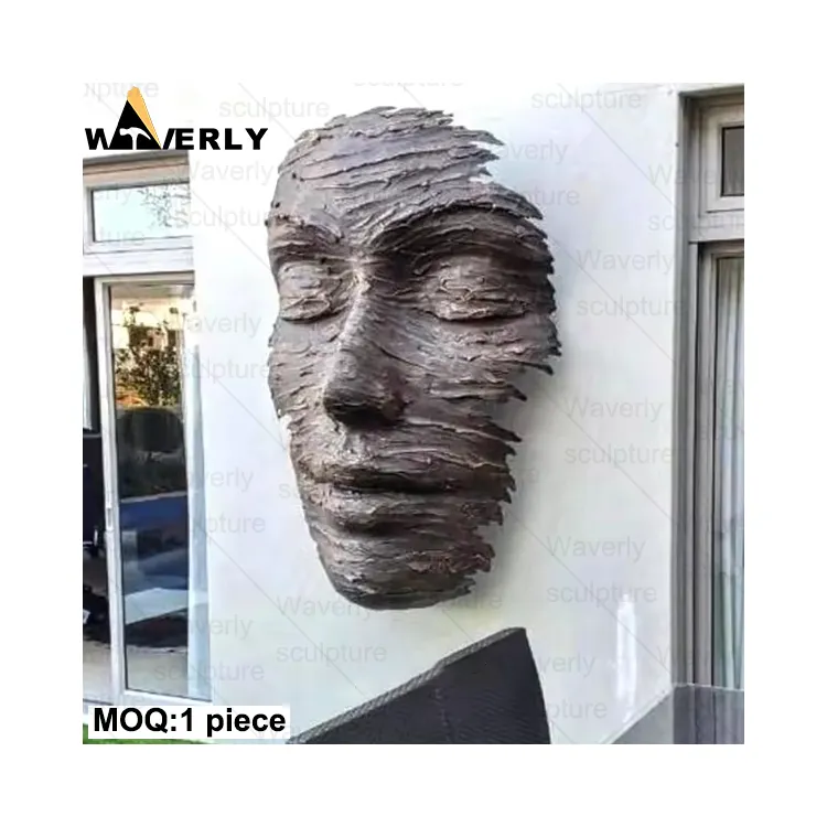 Arte moderno colgante de pared de bronce pared abstracta estatuas de rostro humano tamaño grande antiguo Metal bronce hombre cabeza 3D cara escultura