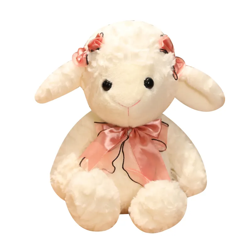 Free sample stuffed toy cute sheep custom logo soft plush toys sheep with elegant bow low MOQ handmade sheep plush toys