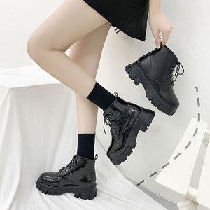 2021 Autumn Winter British Style Female for Martin Boots Korean Style All-<strong>Match</strong> Short Boots Front Lace-up Thick Leather Slip-On - Product Image 2